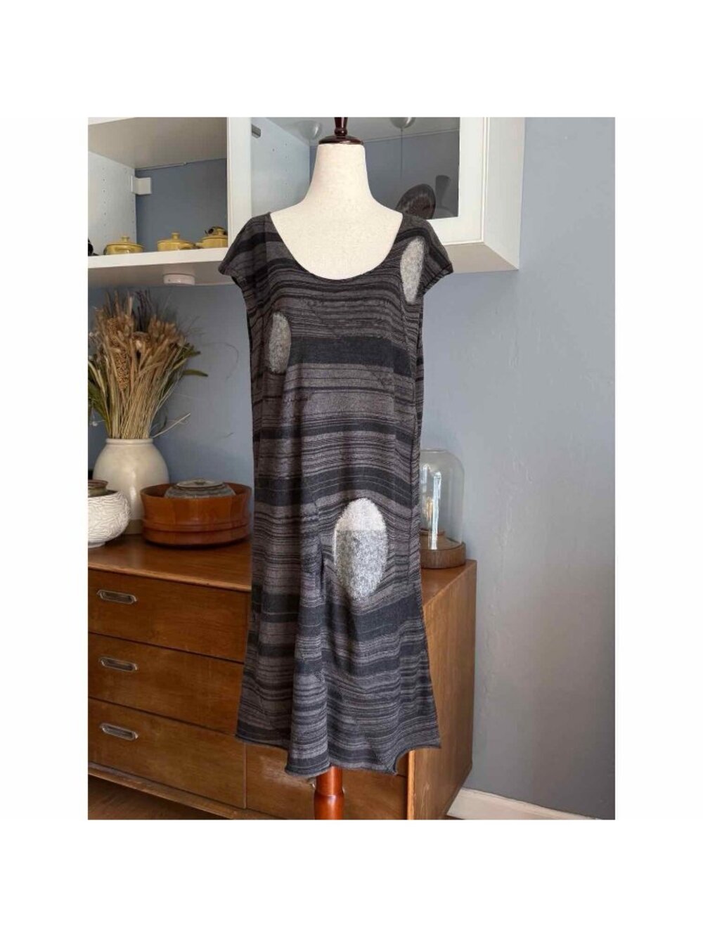 Crea Concept Tunic Dress Wool Blend Abstract Size 40 Lagenlook Art To Wear Grey